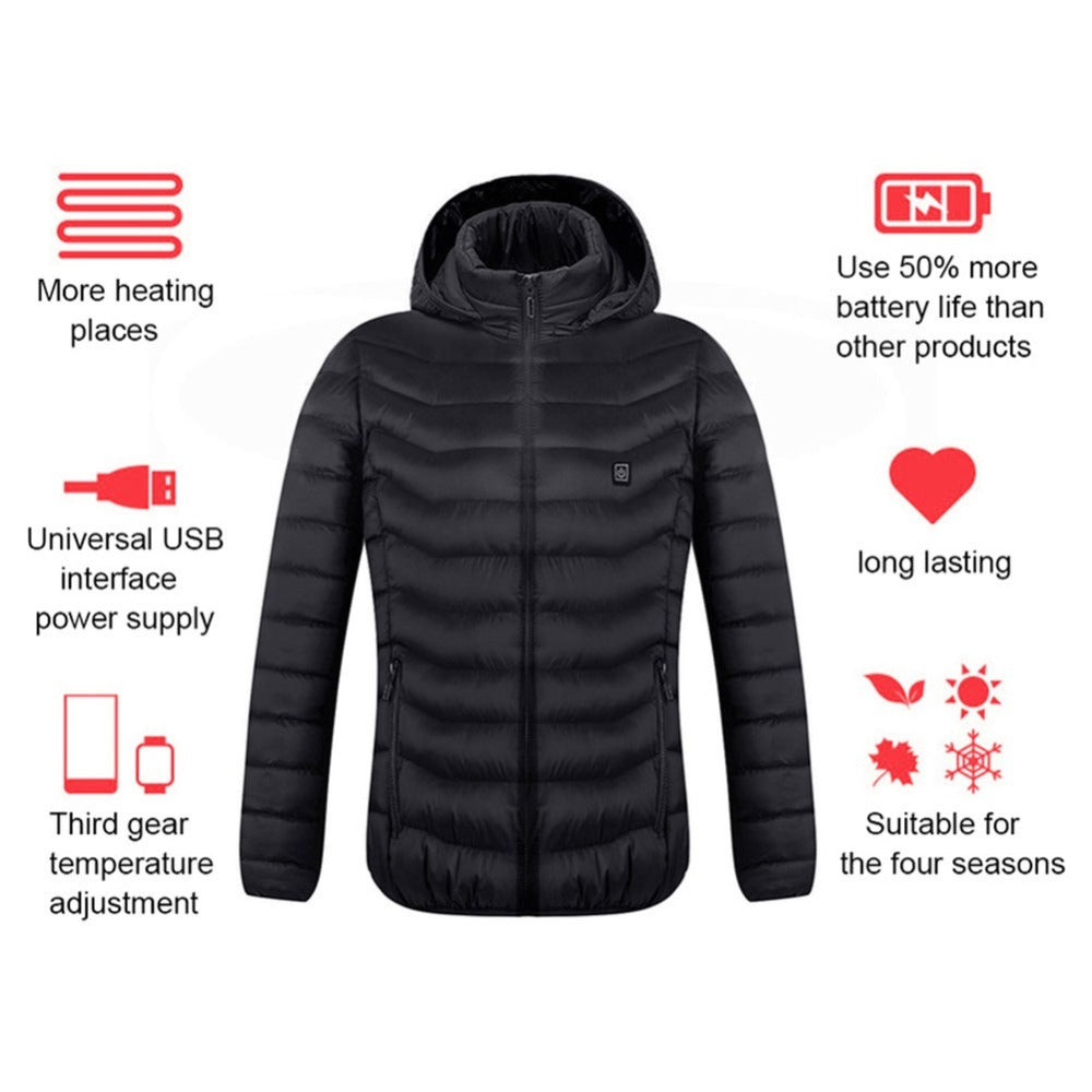 Winter Heated Jacket USB Electric Cotton Coat Zip-up Heater Thermal Clothing Heating